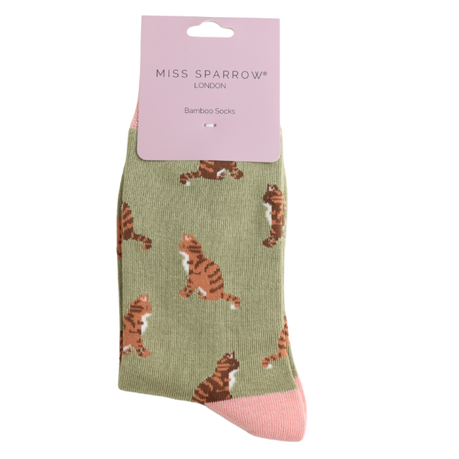 Socken Bamboo Tabby Cats olive