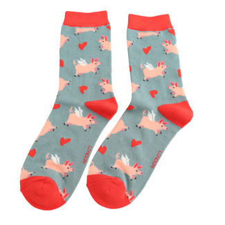 Miss Sparrow Socks Bamboo Pigs & Hearts green