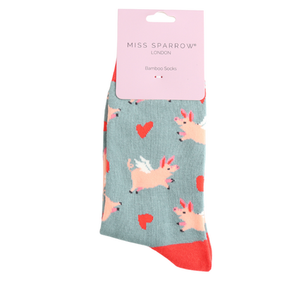Miss Sparrow Socks Bamboo Pigs & Hearts green