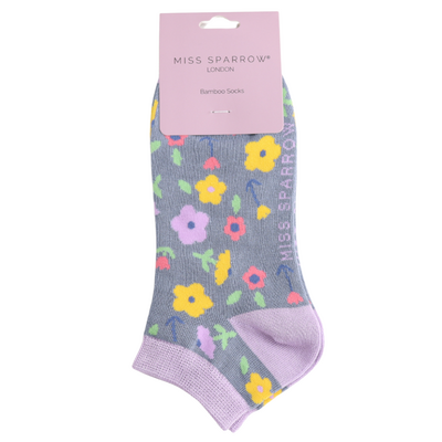 Miss Sparrow Trainer Socks Bamboo Little Flowers denim