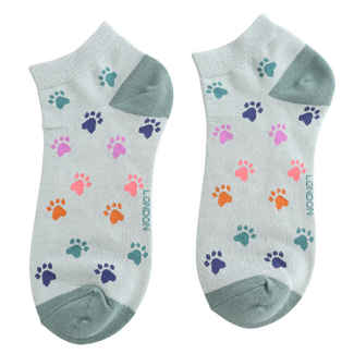 Miss Sparrow Trainer Socks Bamboo Multi Paw Prints duck egg