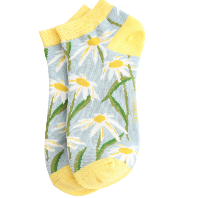 Trainer Socks Bamboo Oxeye Daisies duck egg