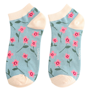 Miss Sparrow Trainer Socks Bamboo Petite Flowers duck egg