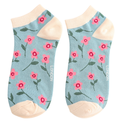 Miss Sparrow Trainer Socks Bamboo Petite Flowers duck egg