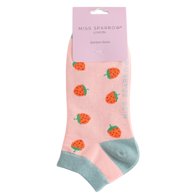 Miss Sparrow Trainer Socks Bamboo Strawberries dusky pink