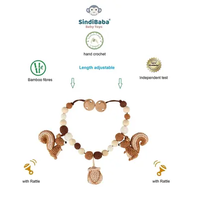 Sindibaba Stroller chain with rattle Squirrel brown (Bio-Baumwolle)