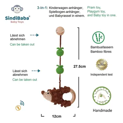 Sindibaba Pram Clip with rattle Hedgehog