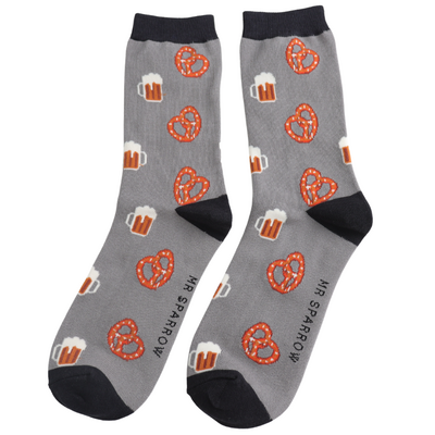 Miss Sparrow Männer-Socken Bamboo Pretzels & Beer grey