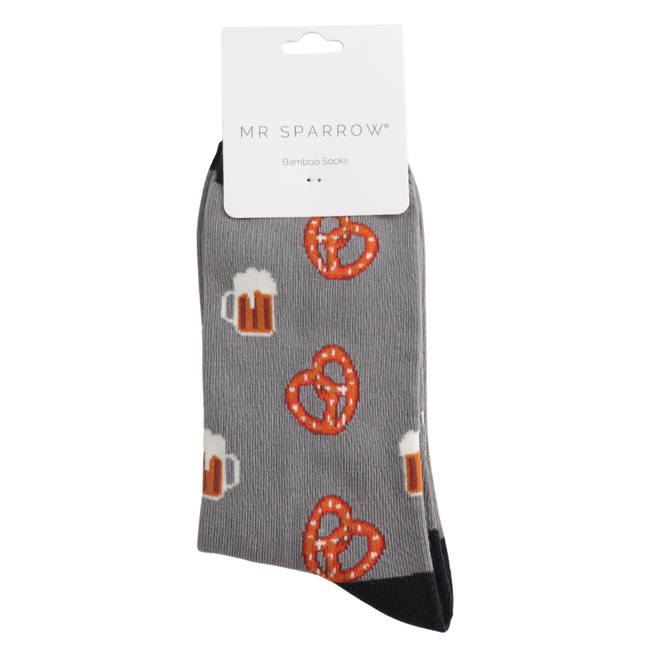 Mens Socks Bamboo Pretzels & Beer grey