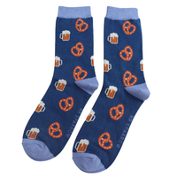 Miss Sparrow Mens Socks Bamboo Pretzels & Beer navy