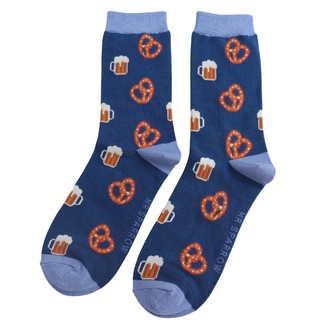 Miss Sparrow Männer-Socken Bamboo Pretzels & Beer navy