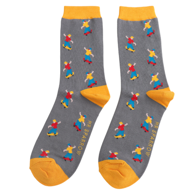 Miss Sparrow Männer-Socken Bamboo Skateboarders mid grey