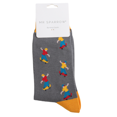 Miss Sparrow Mens Socks Bamboo Skateboarders mid grey