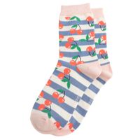 Miss Sparrow Socks Bamboo Cherries & Stripes denim