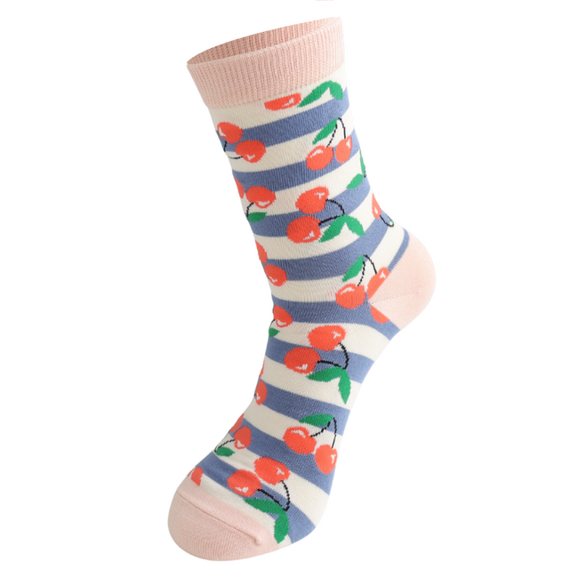 Socken Bamboo Cherries & Stripes denim