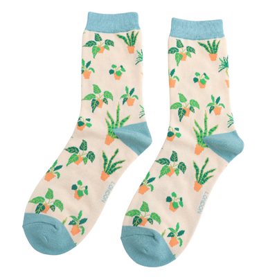 Miss Sparrow Socks Bamboo Indoor Plants cream
