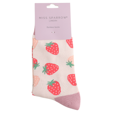 Miss Sparrow Socks Bamboo Little Strawberries light pink
