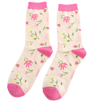 Miss Sparrow Socks Bamboo Pretty Flowers cream