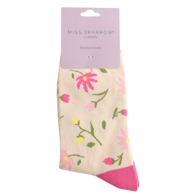 Socks Bamboo Pretty Flowers cream