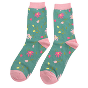 Miss Sparrow Socks Bamboo Pretty Flowers green