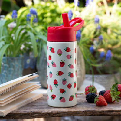 Rex London Stainless Steel Bottle with Push Button Lid Little Strawberry