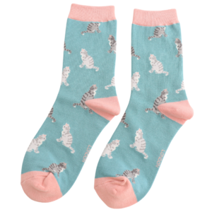 Miss Sparrow Socks Bamboo Tabby Cats duck egg
