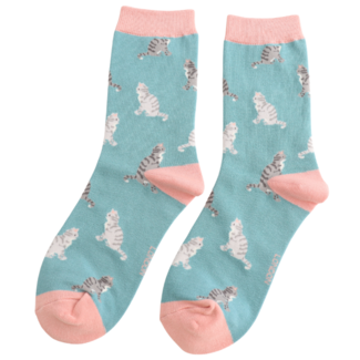 Miss Sparrow Socks Bamboo Tabby Cats duck egg