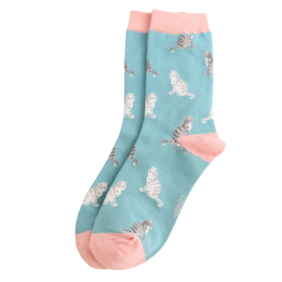 Miss Sparrow Socks Bamboo Tabby Cats duck egg