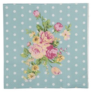 Clayre & Eef Papierservietten Roses & Dots duck egg