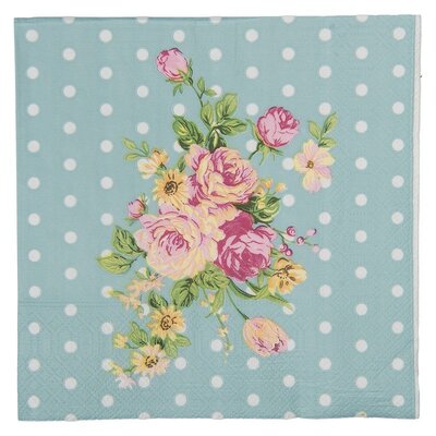 Clayre & Eef Papierservietten Roses & Dots duck egg