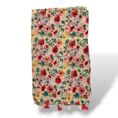 M&K Collection Scarve Vintage Flowers Tassels