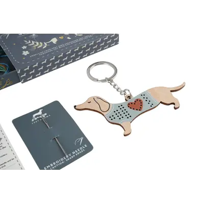 CGB Giftware Keyring Wooden Embroidery Sausage Dog