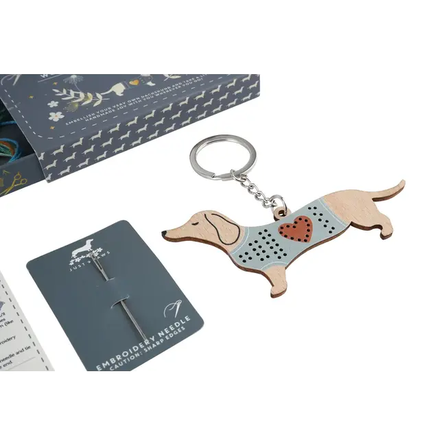 Keyring Wooden Embroidery Sausage Dog