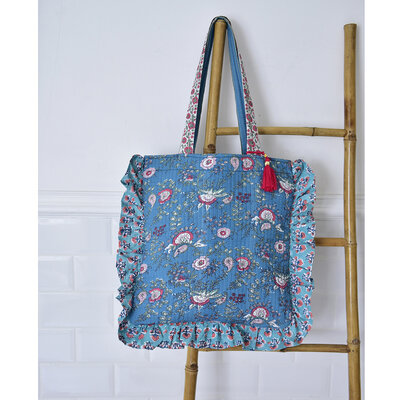 Powell Craft Tote Bag Quilted Ruffles inky blue