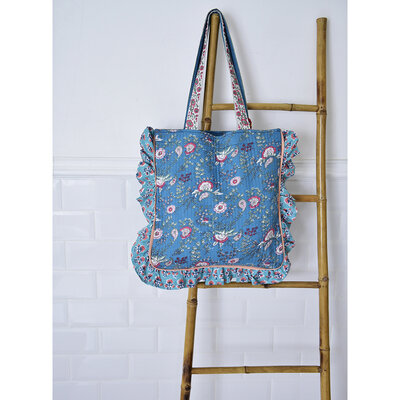 Powell Craft Tote Bag Quilted Ruffles inky blue