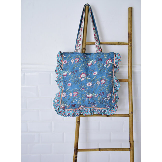 Tote Bag Quilted Ruffles inky blue