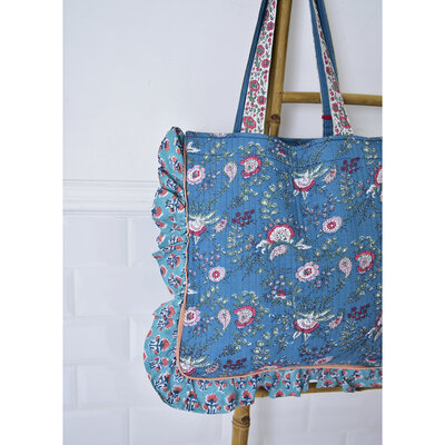 Powell Craft Tote Bag Quilted Ruffles inky blue