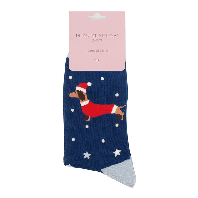 Socks Bamboo Festive Sausage Dogs navy