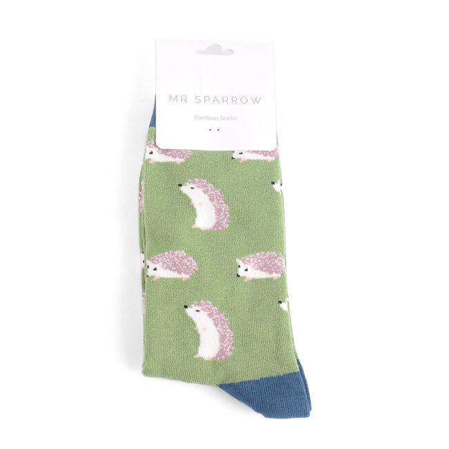 Mens Socks Bamboo Cute Hedgehogs green