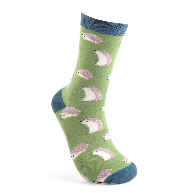 Mens Socks Bamboo Cute Hedgehogs green
