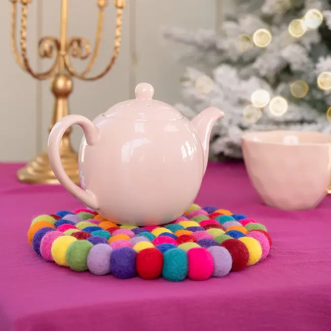 Felt coaster 20 cm rond Bolletjes multicolour nieuw