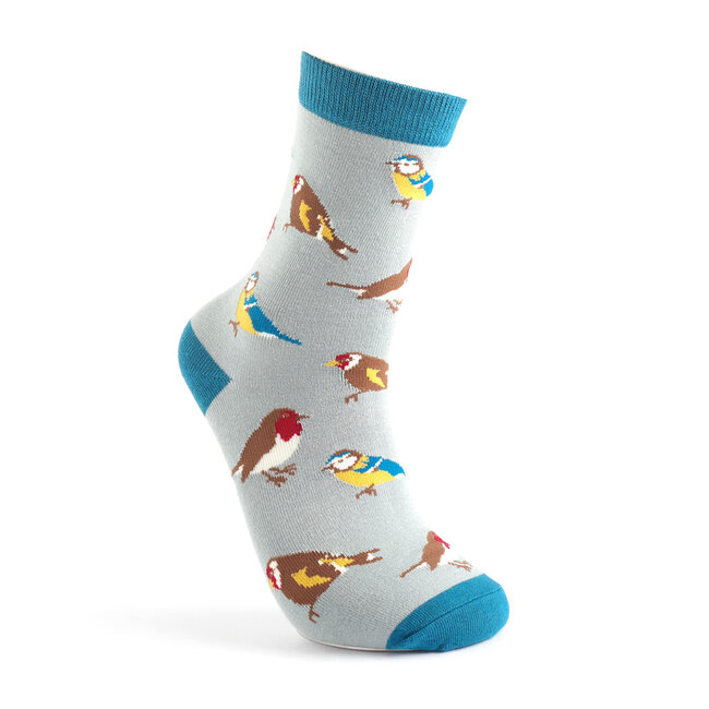 Socks Bamboo Garden Birds aqua