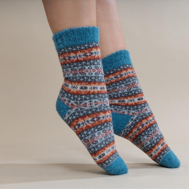 Socken Wollmix Scandi teal/grey/rust
