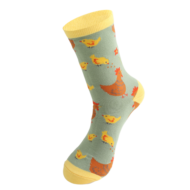Socken Bamboo Chicks & Hen sage