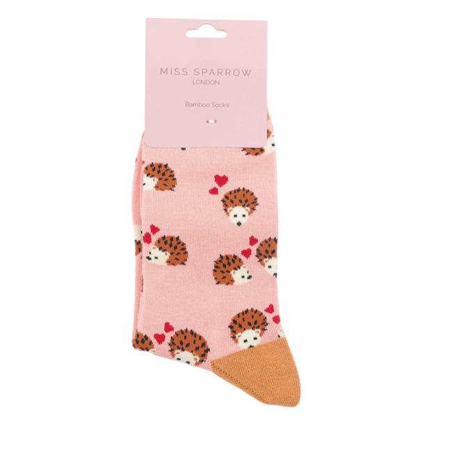 Socks Bamboo Hearts & Hedgehogs dusky pink