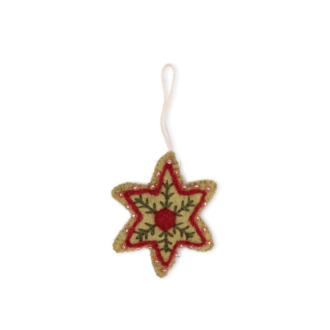 Felt Christmas Hanger Ster Embroidery lichtgroen rood
