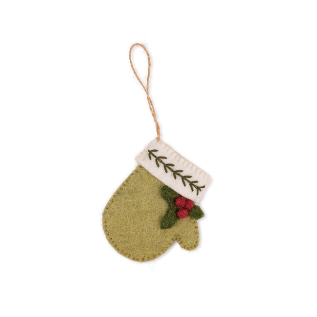 Felt Christmas Hanger Wantje Holly Berry lichtgroen