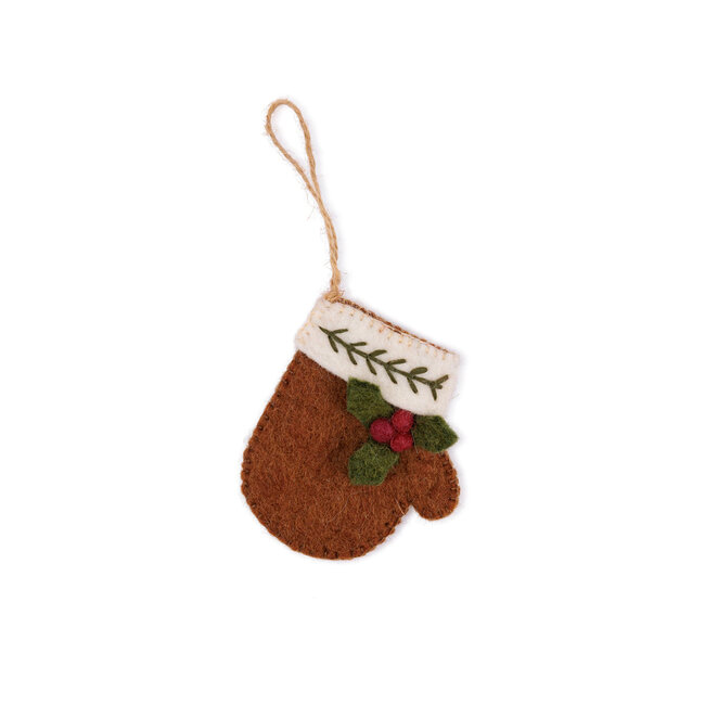 Felt Christmas Hanger Wantje Holly Berry bruin