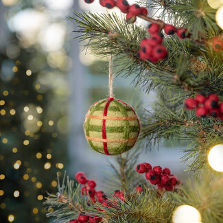 Sjaal met Verhaal Felt Christmas Hanger Bal Ruit lichtgroen