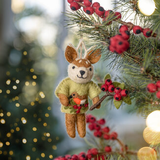 Sjaal met Verhaal Felt Christmas Hanger Hert Englisch Christmas lichtgroen